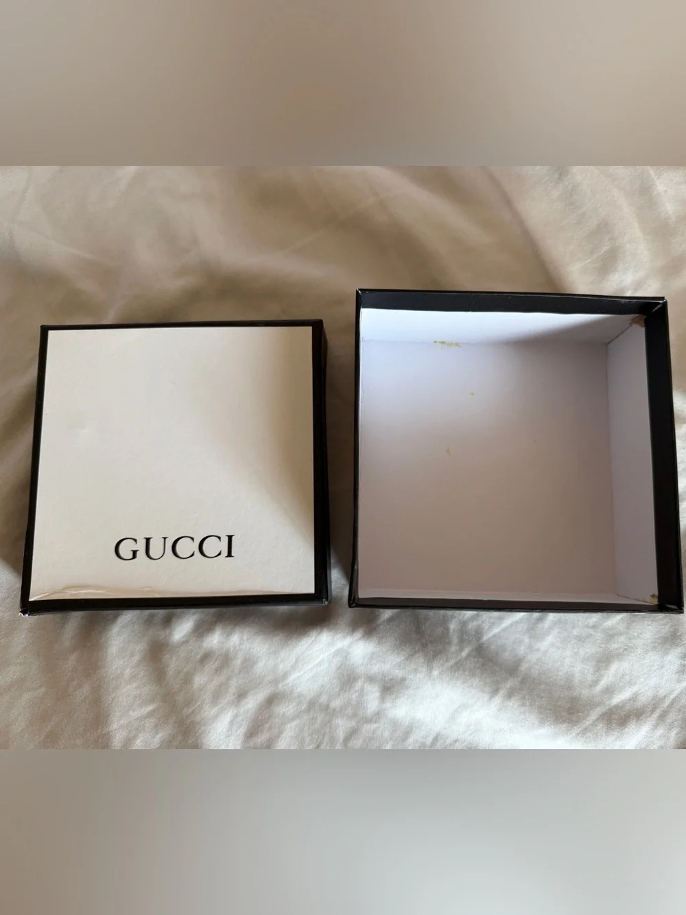 Gucci Gift Storage Belt Box 5.5” X 5.5” X2.5” Black Cream Empty Presentation Box